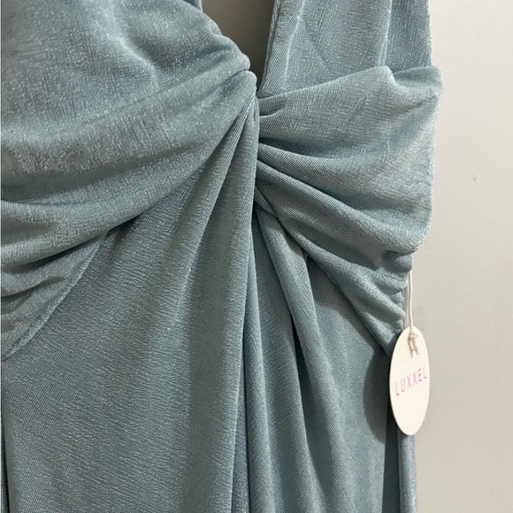 Luxxel Dusty Blue Halter Twist Prom Dress - Picture 5 of 8